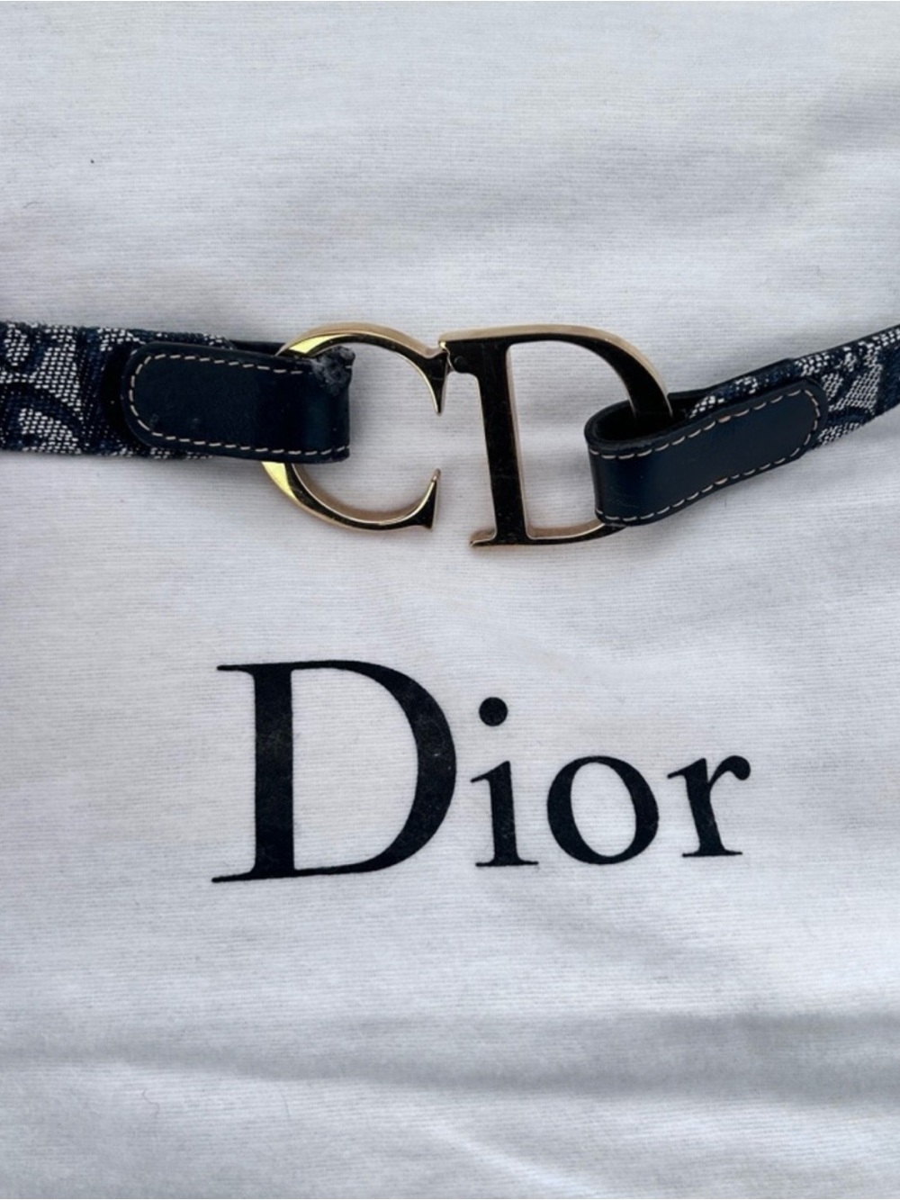 Dior Blue Monogram Canvas Belt with Gold CD Buckle